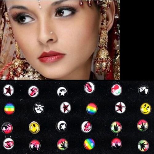 Fashion 10pcs/lot Stainless Steel Mix LOGO Maple Leaf Cherry Nose Studs Hooks Bar Pin Nose Rings Body Piercing Jewelry For Women