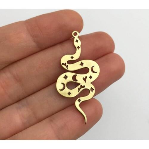 2pcs Brass Snake Charm, Snake Pendant, Celestial Snake Charm, Serpent Charm, Mystical Charms for Jewelry Making Supplies