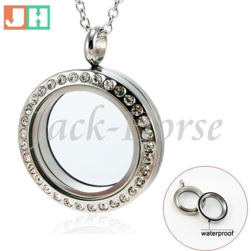20 25 30mm Size Stainless steel crystal Water Proof twist living floating charm locket glass locket
