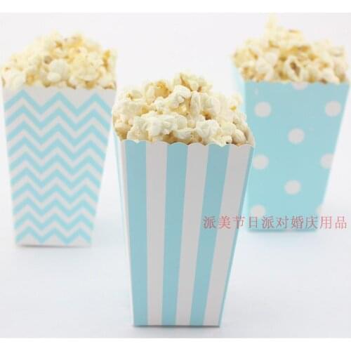 Free Shipping 24 X Blue Polka Dot Popcorn Box Birthday Wedding Party Deco Supply Stripe Popcorn Cup