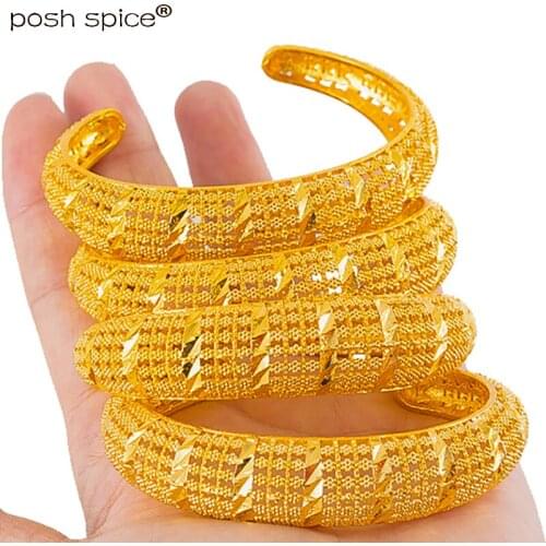 4pieces/lot Dubai Bangles for Women Middle East Gold Hand Chain Ethiopian Bracelets Saudi Arabia Wedding Jewelry African Gifts