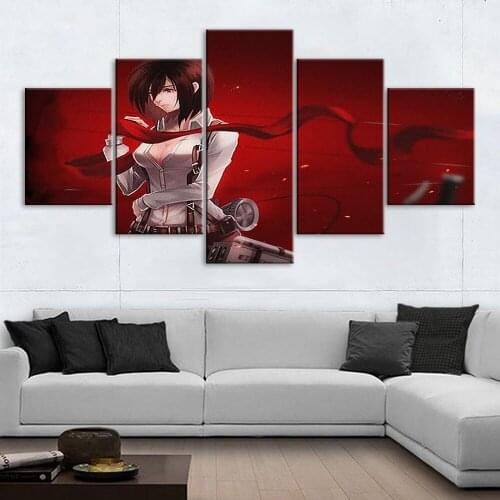 Home Decorative Anime Attack on Titan Girl 5pcs Canvas HD Prints Paintings Modular Pictures Wall Art Poster Artwork No Framed