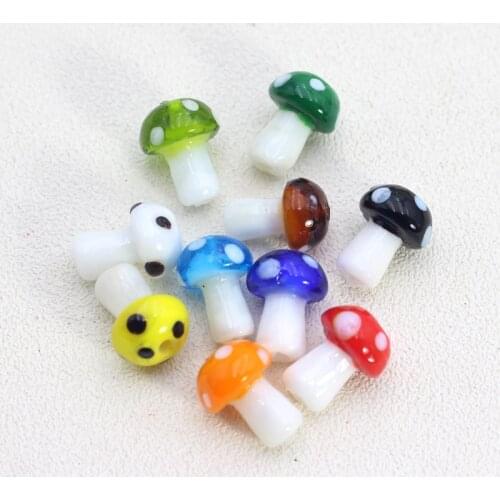 60pcs Glass Mushroom Beads, Multicolor Glass Mushroom Loose Beads, DIY Handmade Bracelet Jewelry Accessories