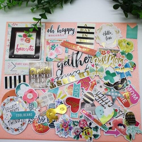 70pcs Letter Gather&happy&Heart Flower Cardstock Die Cuts Stickers For Scrapbooking Happy Planner/Card Making/Journaling Project