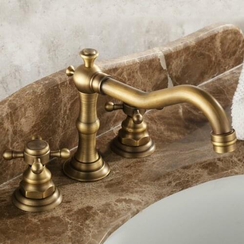 Antique Bathroom Faucet/ Kitchen Tap Brass Oil Brushed Two Handle Ceramic Cartridge Sink Faucet Bathroom Deck Mounted