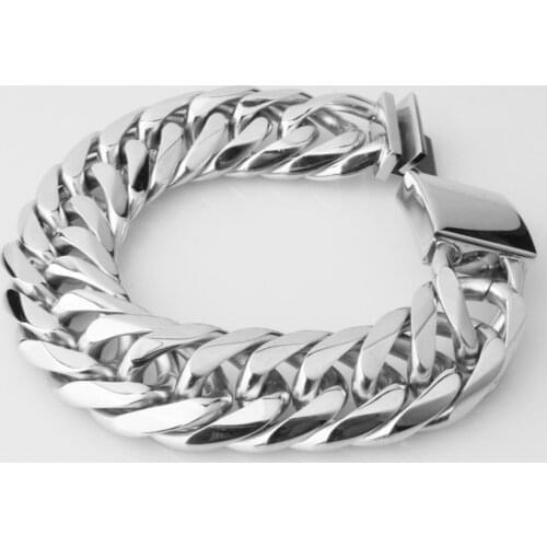 22mm Hot Polished Huge 316L Stainless Steel Silver Color Cuban Link Chain Bracelet Vintage Mens Womens Daily Wristband Jewelry