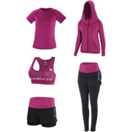 Quick dry 5 piece set women yoga suit coats+bra+t shirt+shorts+pants sports running fitness gym clothing outdoor jogging sets