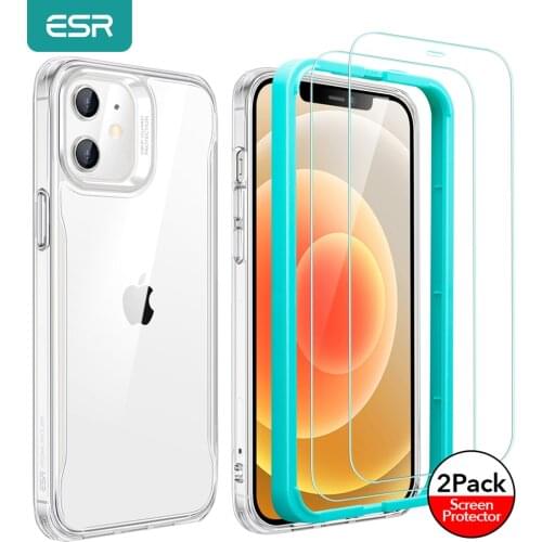 ESR for iPhone 12 Pro Max Case with 2pcs Tempered Glass Transparent Clear Back Cover for iPhone 12/12 Mini/12Pro Max Case Bundle