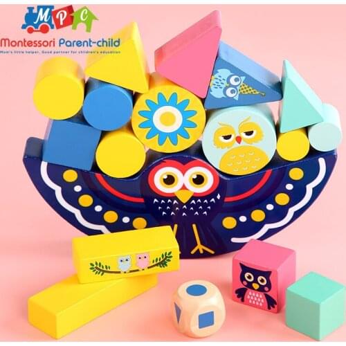 Animal Owl Balance Blocks Montessori Wooden Balancing Board Games Stacking High Geometric Building Block Kids Wood Toy