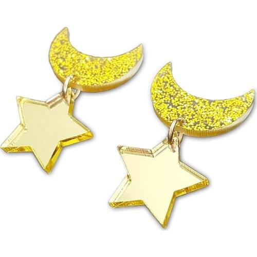 Fashion Japanese sailor moon Stars Moon Drop Earrings for women Girl Cute Trendy Gold Color Acrylic Earrings E18002