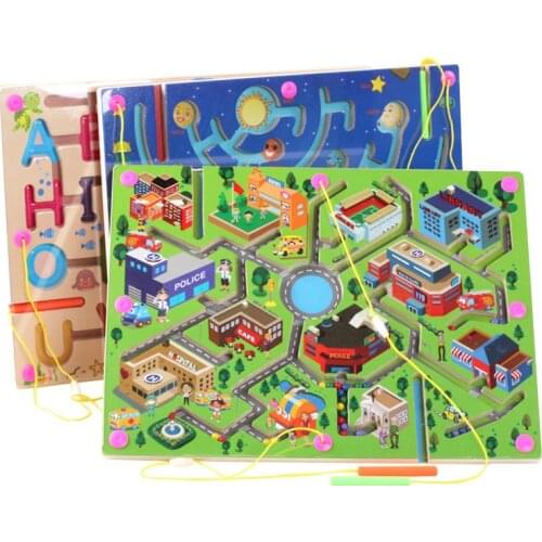 Baby Toys Letters Magnetic Pen Using Maze Magnetic Beads Wooden Childrens Educational Toys Parent-Child Interaction