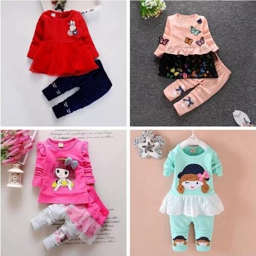 Children Girls Clothes Sets Kids Cartoon Outfits Spring Autumn Baby Girls Dress Tops Pants Long Sleeve Blouse Trousers Outwear