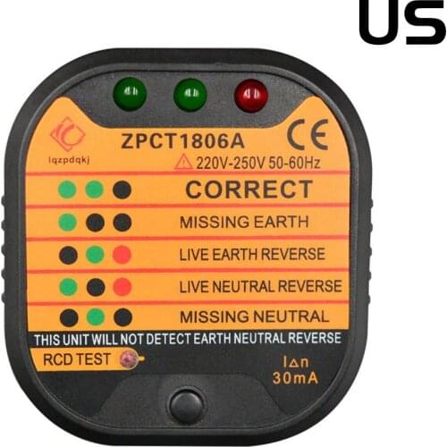 Electric Socket Tester Automatic Outlet Tester Polarity Check Meter Detector for Neutral Live Earth Wire Testing