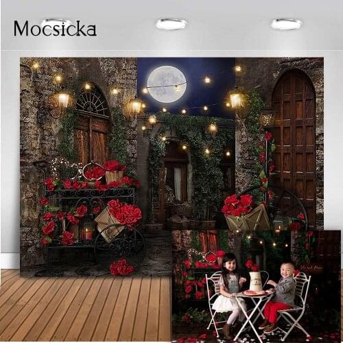 Date Night Backdrop Valentines Day Red Rose Flowers Background newborn children portrait photo background props Yellowish light