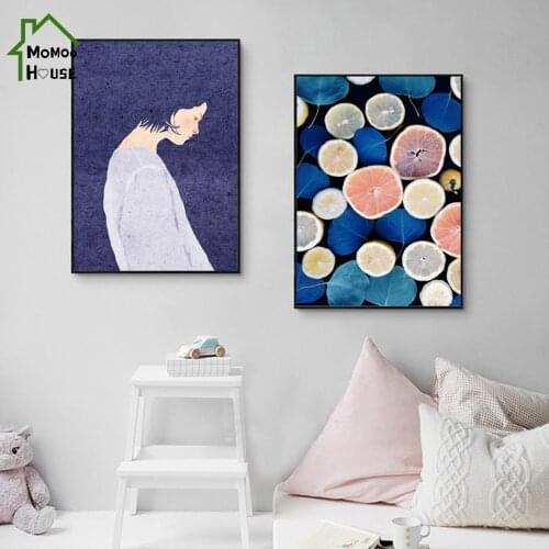 Nordic Colorful Fruit Orange Litter Girl Oil-painting Wall Art Decorative Poster and Prints Picture for Living Room Home Decor