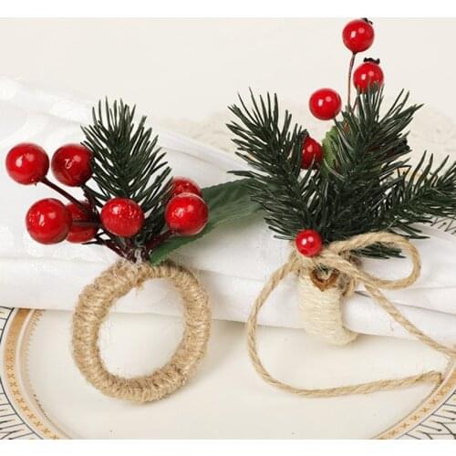 Napkin Rings Christma Simulation Flower Wreath Mouth Ring Bell Santa Wedding Banquet Hotel Home Table Napkin Buckle Xmas Decor