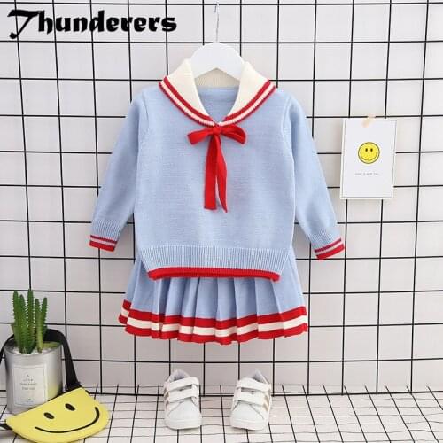 Thunderers Autumn Winter Kids Clothing Set Long Sleeve Sweater With Short Skirt Children 2pcs Outfits Toddler Baby Clothes Suit