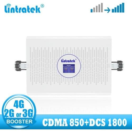 Lintratek Dual band signal booster 2g or 3G CDMA 850 LTE DCS 1800 4G Cellular repeater amplifier 70dB ALC mobile phone Booster