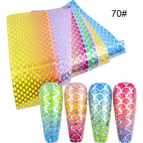 10PCS Mermaid Nail Foils Stickers Laser Gradient Fish Scales Transfer Slider For Nail Art Decorations Manicure Designs