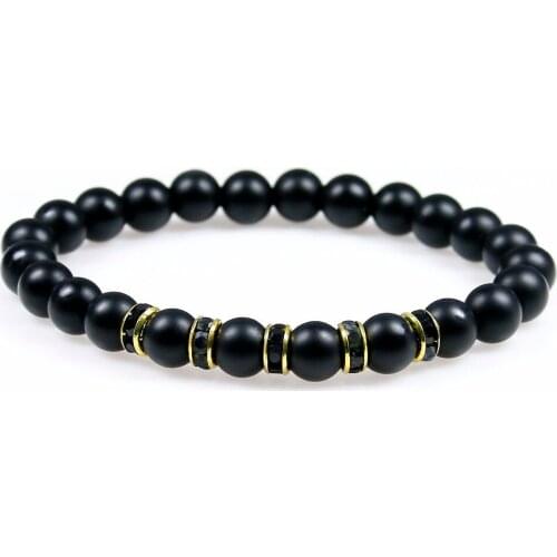 Natural 8mm Black Matte Onyx Stone Jewelry Rhinestone Crystal Beads Stretch Energy Yoga Gift Bracelets For Women and Men