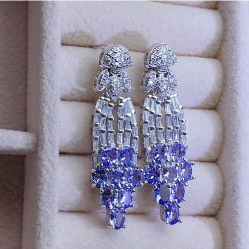 Natural Tanzanite Earring Real Tanzanite Earring 925 Silver sterling Fine Charm Jewelry for Women Wedding Party Earring