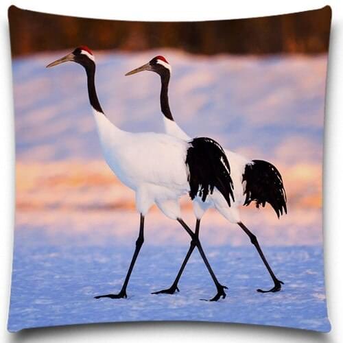 Two Red Crowned Crane go ahead 2D print creative Pillow case Square cotton polyester cushion cover 5 size 9 style