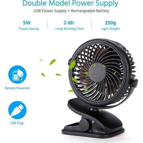 New Mini USB Fan Clip Fans 360 Degree Rotating Duble Mode USB Rechargeable Computer Gadgets Fan 3 Speeds Adjustable