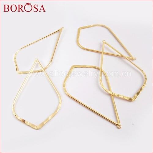 BOROSA 50PCS Wholesale Gold Color Brass Teardrop Charm Metal Charms Jewelry Findings for Earrings/Necklace Jewelry DIY PJ123