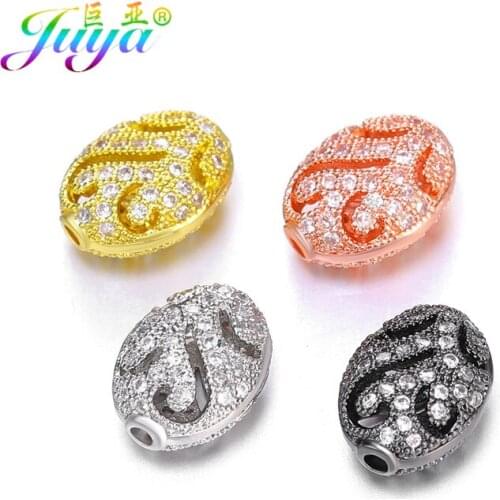 Juya DIY Oval Beads Wholesale Micro Pave Zircon Floating Flower Hole Charm Beads For Natural Stones Beading Jewelry Making
