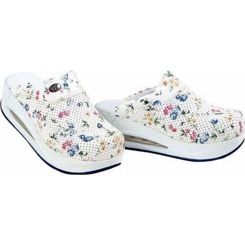 Nur Orthopedics White Floral Airmax Base Lady Sabo Slippers