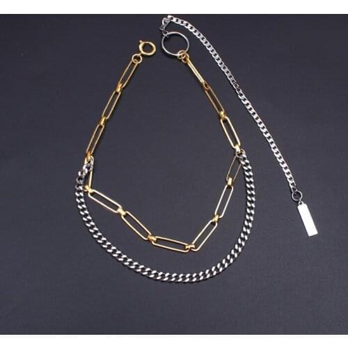 Brass With 18K Gold Two Tone Pave Chained Choker Necklace Japan Korean Style Party Designer T Show Runway Gown Jewelry Rare INS