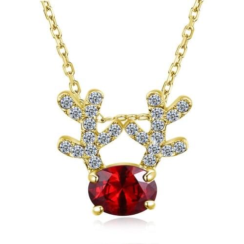 The Zircon Zinc Alloy Fawn Elk Necklace for Christmas Women Girls Xmas Ornaments Gift Chain Rose Gold Silver Color