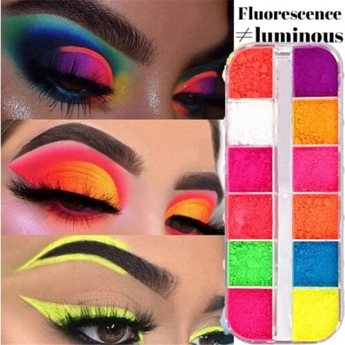12 Colors/Box Fluorescent Neon Pigment Eye Shadow Makeup Palette Glitter Shimmer Eyeshadow Face Body Nail Art Cosmetics Tools