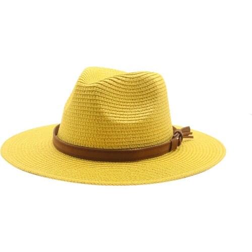 Summer hats women men panamas solid yellow blue red straw hats outdoor beach travel band casual men jazz caps women summer hats