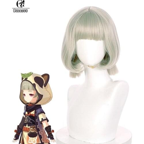 ROLECOS Game Genshin Impact Sayu Cosplay Wig 30cm Sayu Wig for Woman Cosplay Wig Silver Headwear Heat Resistant Synthetic Hair