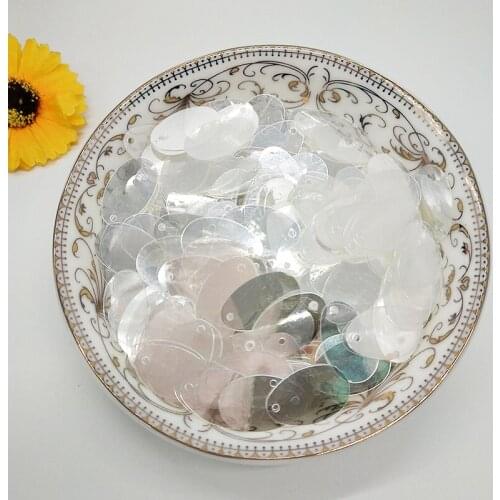 LNHOME 50g/Lot 12*20mm Oval Sequins Crystal White Loose Flat Spangle Paillettes For Clothing With 1 Hole Needlework Sewing