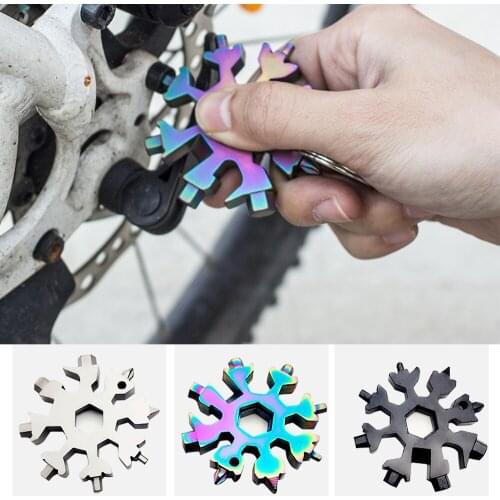 Portable 18 In 1 Mini Snowflake Multi Pocket Tool Spanner Hex Wrench Multipurpose Camp Survive Outdoor Hike Key Ring Key Chain