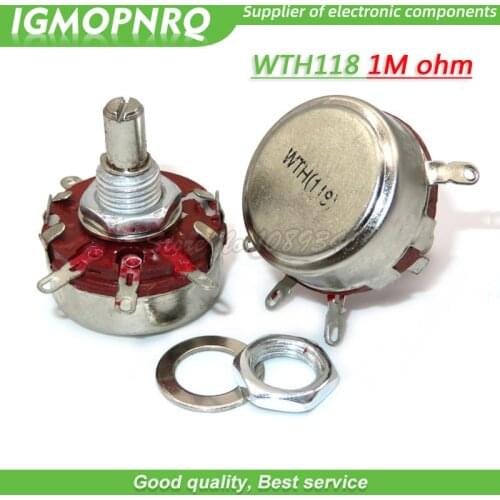 5PCS WTH118 2W 1A Potentiometer 1M ohm WTH118-2W Round Shaft Carbon Rotary Taper Potentiometer WTH118