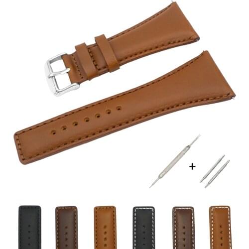 YQI 34mm Watch Strap Big Size Watch band Large Width Calf Genuine Leather Watch Band Black Brown for watches