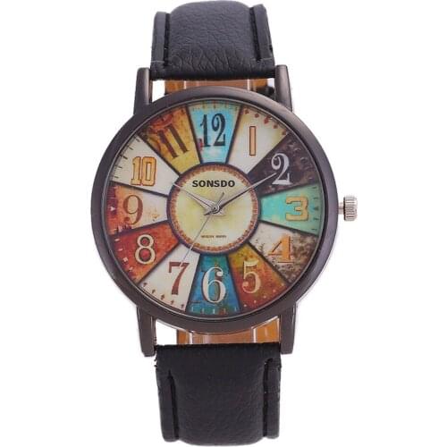 Retro Harajuku Graffiti Watch Womens Neutral Watch Casual Faux Leather Pointer Quartz Watch Holiday Gift reloj mujer часы 50