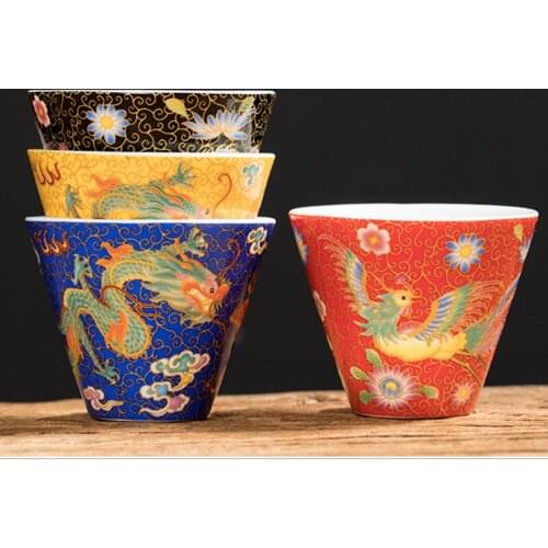 Handmade Enamel Dragon Tea Cup Phoenix Tea Master Cup Accessories Ceramic Teaware Pu'er Tea Bowl Drinkware Home Decor Gifts