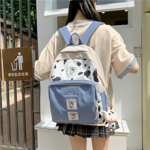Harajuku Fashion Womens Backpack Cute Cow Pattern Bookbags For Teenage Girls Canvas Large Capacity Travel Backpacks
