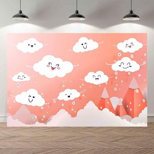 SeekproBackground cartoon lovely cloud hot air balloon happy birthday baby shower Portrait wedding Backdrops for Photography