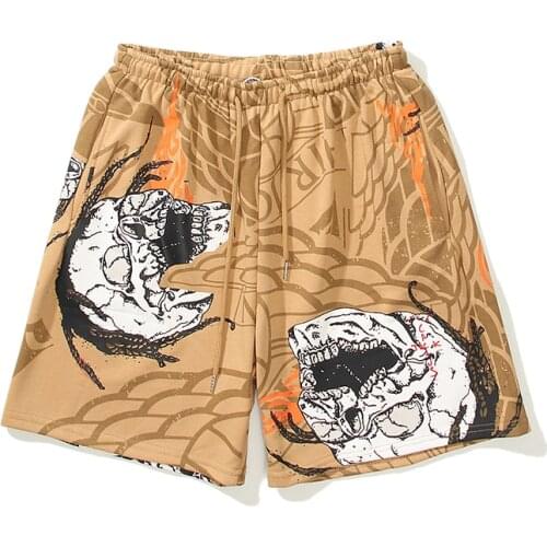 Travis Scott Cactus Jack Skull Print Summer Shorts for Men and Women Elastic Wasit Oversize Streetwear Baggy Five-point Pants