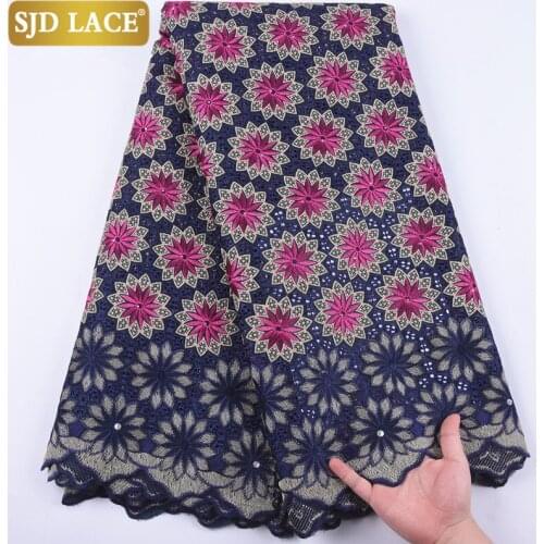 SJD LACE African Lace Fabric 2020 High Quality Swiss Voile Lace With Stones And Embroiderey Punch Cotton For Man Dress Sew A1900