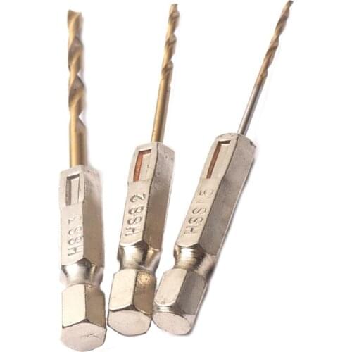 1pcs 1.5mm 2mm 3mm Titanium HSS Coated Drill Bit 1/4 Hex Shank Twist Drill Bit High Speed Steel for Wood Plastic Drilling Tool