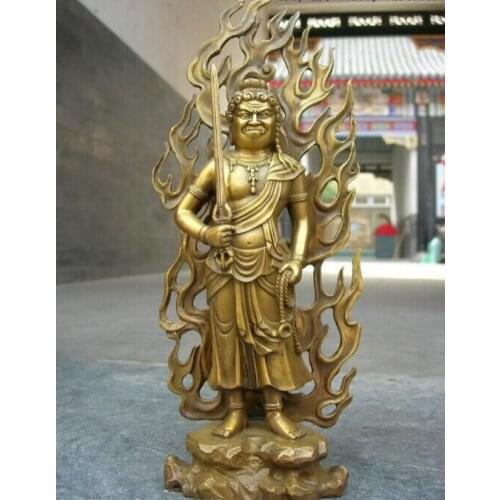 USPS to USA S1068 12 Tibet classic Brass Copper warrior hold katana Fudo Acalanatha Buddha Statue
