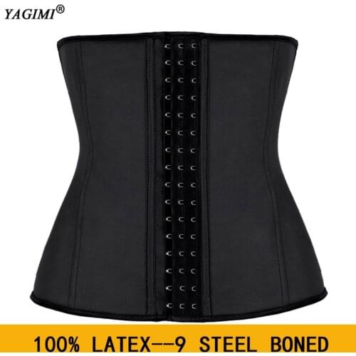 YAGIMI 100% Latex Waist Trainer 9 Steel Boned Underbust Corset Women Body Shaper Slimming Sweat Belt Curve Shapers Shapewear