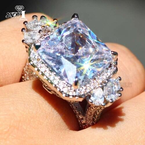 YaYI Fine Jewelry White Large 15*15mm Gemstone Moissanite 150pcs+ Little Cubic Zirconia Stamped S925 Silver Color Wedding Rings