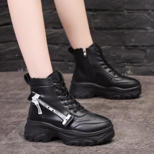 Women Ankle Boots Platform Martin Boots Warm Winter Shoes Fashion Leather Motorcycle Boots Female Footwear Zapatillas Botas